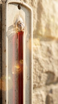 Extreme heatwave mockup template of a blank melting vintage thermometer