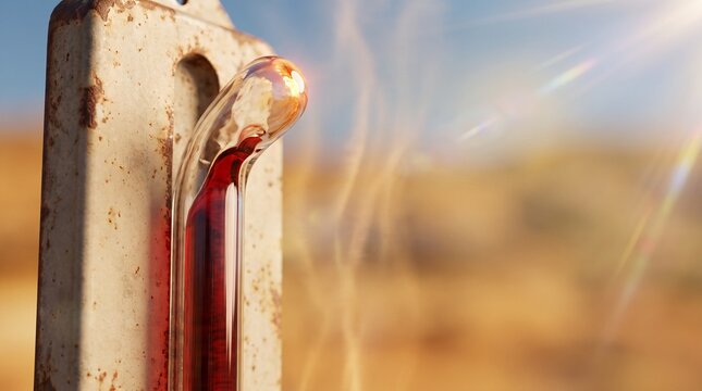 Extreme heatwave mockup template of a blank melting vintage thermometer