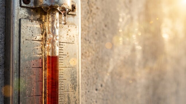 Extreme heatwave mockup template of a blank melting vintage thermometer