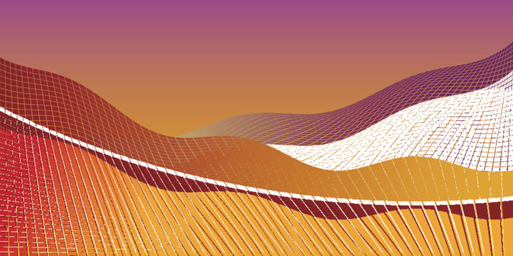 Abstract Digital Wave Grid Landscape Design