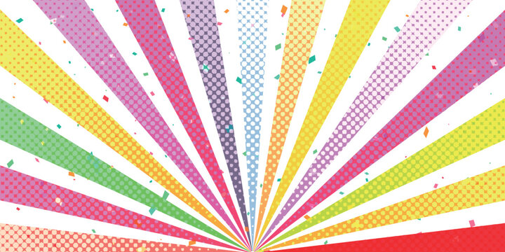 Colorful Sunburst Background with Confetti Pattern
