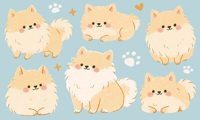 Obraz premium Toy Pom dog illustration clip art several positions