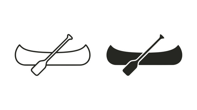 Vector illustration of canoe and paddle icon set, vector illustration of boat and oar on a transparent background