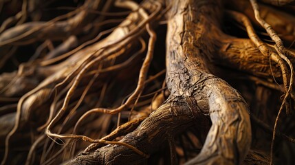 Fototapeta premium Dried dandelion twisted root close up