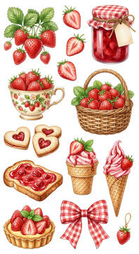 Watercolor Strawberry Dessert and Treats Collection