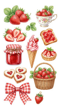 Sweet Strawberry Delights Watercolor Clip Art Set