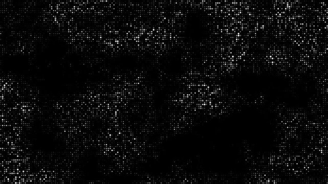 Abstract white dots halftone pattern moving dynamically on black background seamless loop motion graphic