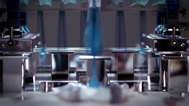 Automated Factory Machinery Processing Components with Blue Laser Alignment