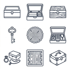 Collection of vintage treasure chest and key illustrations. © Pae