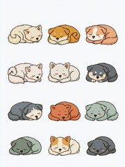Obraz premium Set of twelve cute small dogs sleeping in different poses