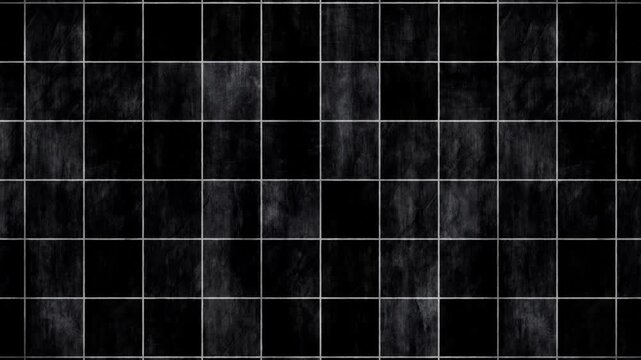 Abstract pattern background, dark textured black tiles with white grid lines, a seamless loop video background