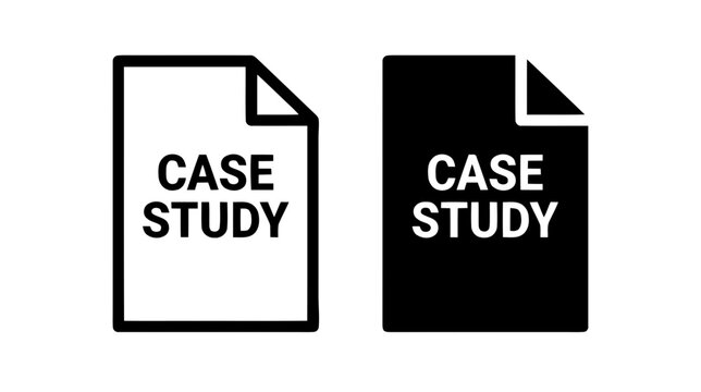 Vector illustration of case study document icon set, outline and solid style vector illustration on a transparent background