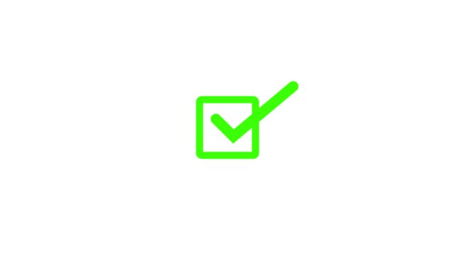 Green check mark animation, approved symbol for business success and task completion 4K video animation
