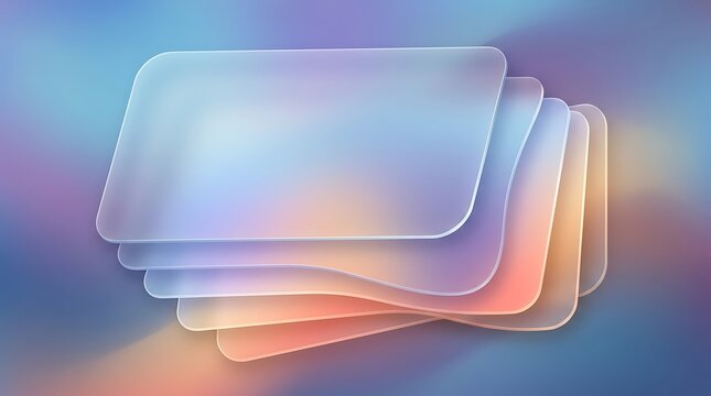 Colorful stack of transparent rectangles with rounded corners on white background