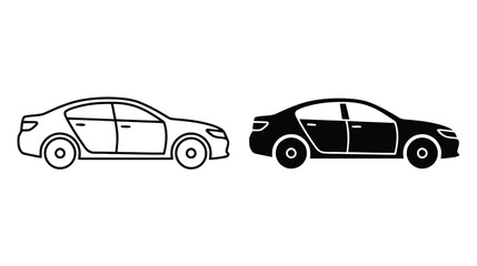 Fototapeta premium Vector illustration of set of car icons, outline and silhouette style on a transparent background