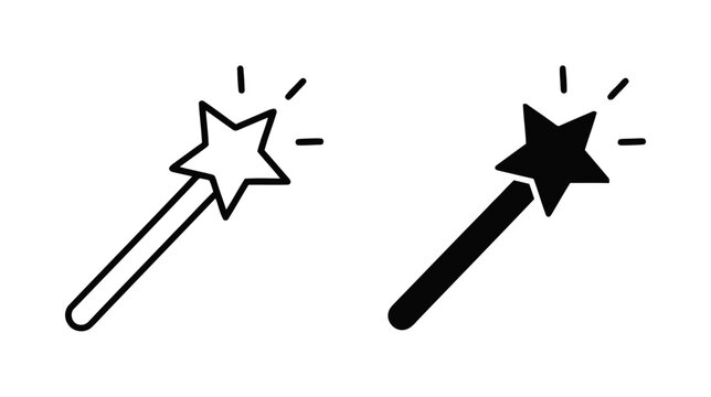 Vector illustration of magic wand icon set, vector illustration of wizard stick with star on a transparent background