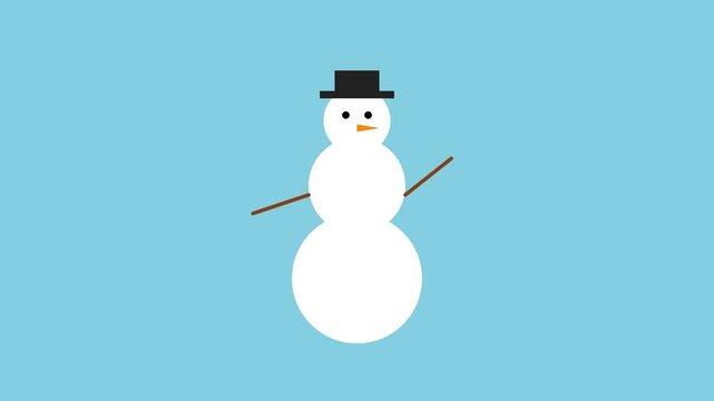 Animated snowman character waving hello on blue animation 4k background, for christmas holiday