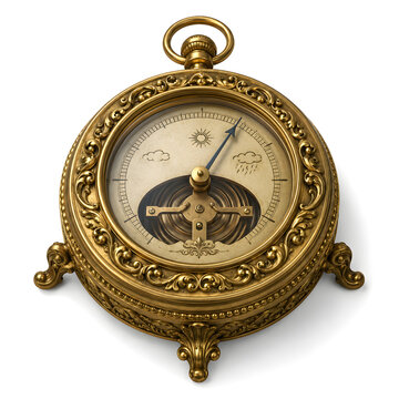 Victorian Brass Aneroid Barometer Ornate Case 3D Clay Render