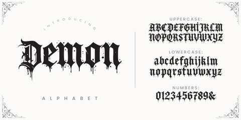 Demon Font Dripping Gothic Alphabet for Dark Horror Movies and Halloween Party Design © designfourmonths