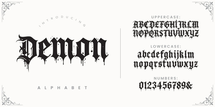 Demon Font Dripping Gothic Alphabet for Dark Horror Movies and Halloween Party Design