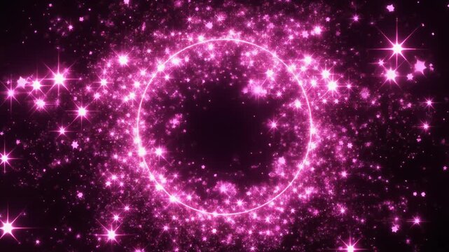 Beautiful pink particle ring with sparkling stars on black background 黒背景に美しく輝くピンクの星のパーティクルリング動画 フルhd