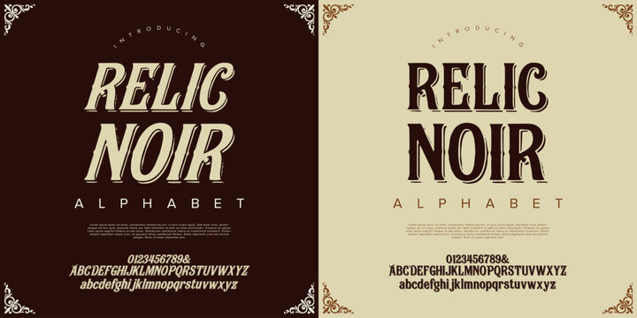 Relic Noir Vintage Serif Font Decorative Display Typeface with Elegant Ornate Corner Border Accents