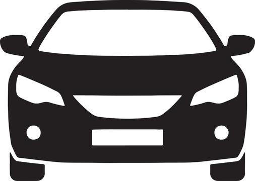 Front view of a modern generic car, black silhouette against transparent background. Vector illustration