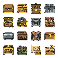 Colorful Illustrated Collection of Treasure Chests and Gold. © Fahmii