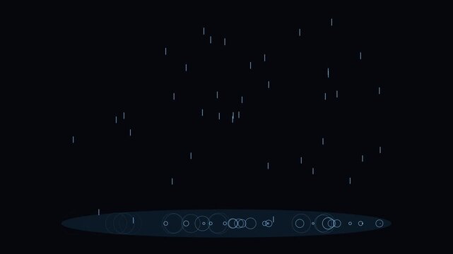 Digital rain falling into concentric circles abstract 4k background, animation