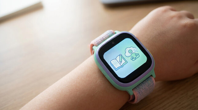 Preparing Gen Alpha for a connected back to school experience with a vibrant child's smartwatch, enabling modern learning and digital organization