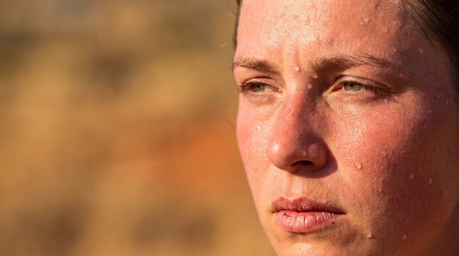 Close-up portrait of person suffering from extreme summer heat exhaustion mockup