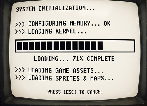 Computer screen displaying system initialization and loading progress