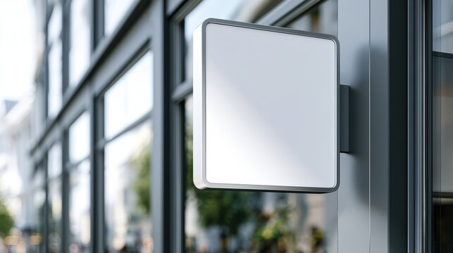 Stunning photo of Square signage mockup on a modern building wall. Perfect for branding and logo.