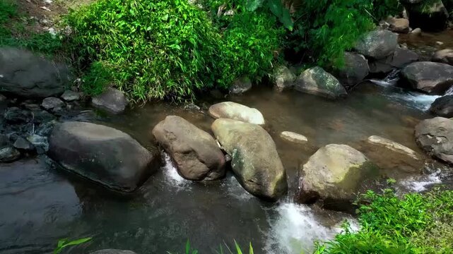 Water glides steadily over a bed of rocks, the natural rustling and bubbling sound forming a calming ASMR tone, perfect for reducing anxiety and creating a peaceful state of mind.