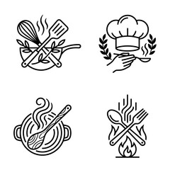 Obraz premium Cooking utensils and chef hat icons.