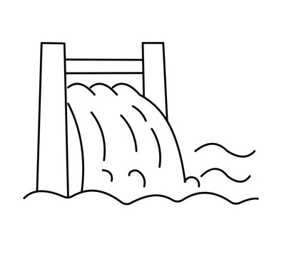 Dam Break Flood Gate Outline Icon, Natural Disaster Vector