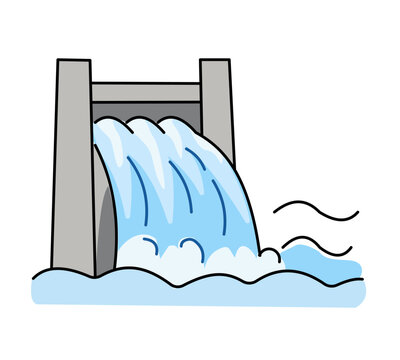 Dam Break Flood Gate Flat Color Icon, Natural Disaster Vector