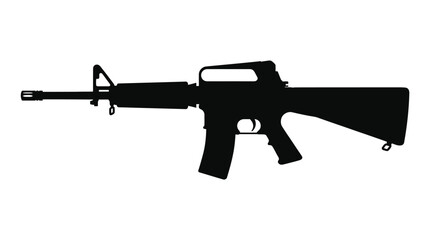 Fototapeta premium Black silhouette of a powerful military assault rifle isolated on a clean white background featuring sharp edges and a classic design style for modern graphic projects