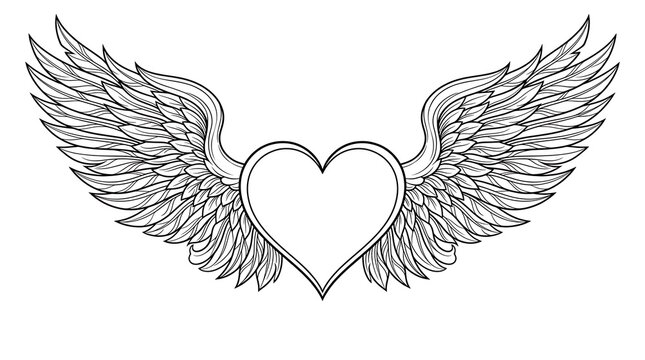 Elegant black and white angel wings with heart illustration design