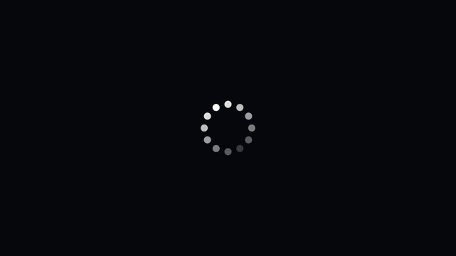 Minimalist loading spinner animation on 4k black background, for digital interface, progress buffering