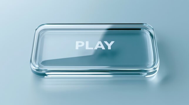 Stunning photo of Glass play button icon on blue background. Digital media concept for interface.