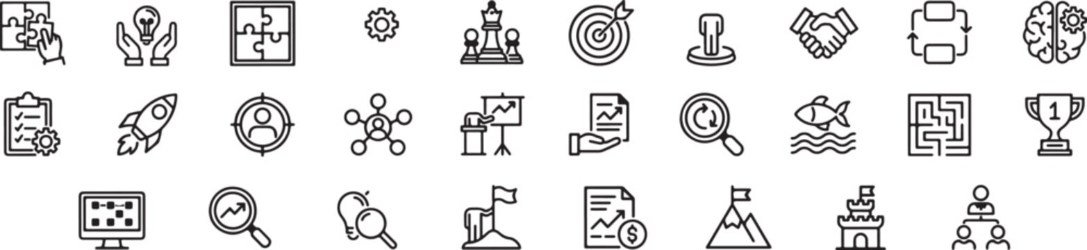 Business and strategy icon set isolated on transparent background for web and mobile apps. Vector illustration
