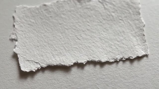 A single piece of textured paper with torn edges lies on a surface