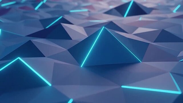 Abstract geometric low poly background with glowing neon lines