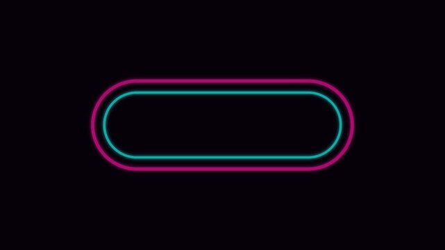Neon glowing rounded rectangle frame border with pulsing light effect animation 4k