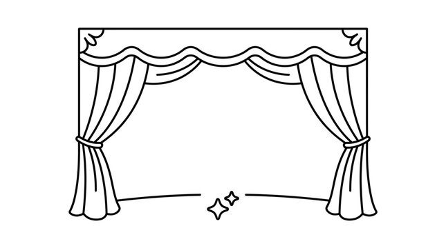 Theatrical Stage Curtains Line Art Illustration