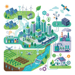 Fototapeta premium Smart City concept illustrating interconnected sustainable energy and technology for modern urban living