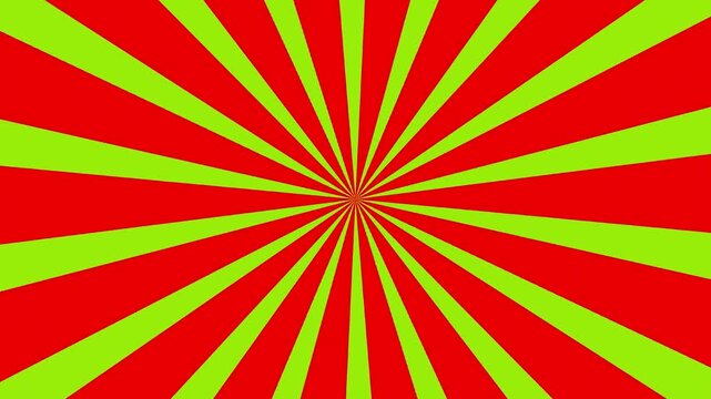 Red and Green Sunburst Background with Radial Rays and Retro Pattern animation