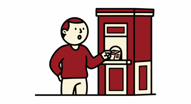 Surprised man using malfunctioning public vending machine.