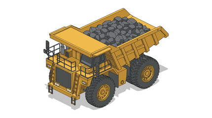 Heavy Duty Yellow Mining Dump Truck Transporting Black Coal at Site. © Sobo